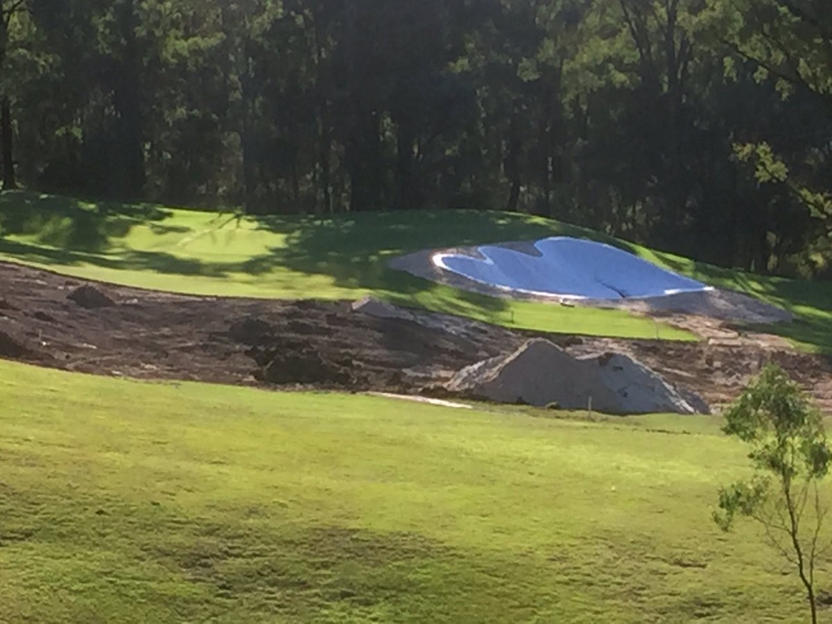 cypresssuper's tweet photo. The suns out, time for turf on 16 green, 15 &amp; 14 greenside bunkers ready for sand &amp; turf @Golf_by_Design_ @FlemmingGolf https://t.co/eg0HLyOUjQ