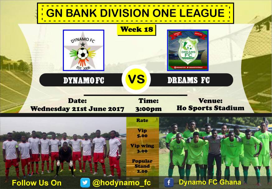Adjivic's tweet photo. Bottom vs Top of the table
@HoDynamo_Fc Vs @DreamsFootballC
@ghanafadol Wk 18
Ho Sports Stadium
Tomorrow
3pm
#PushDynamo
#amforteamvolta https://t.co/ftOMcHmRgz