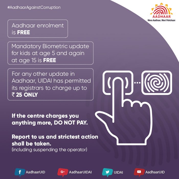 UIDAI's tweet image. Please share information on infringement in a private message only. Do not share it as open tweet.
#AadhaarAgainstCorruption
