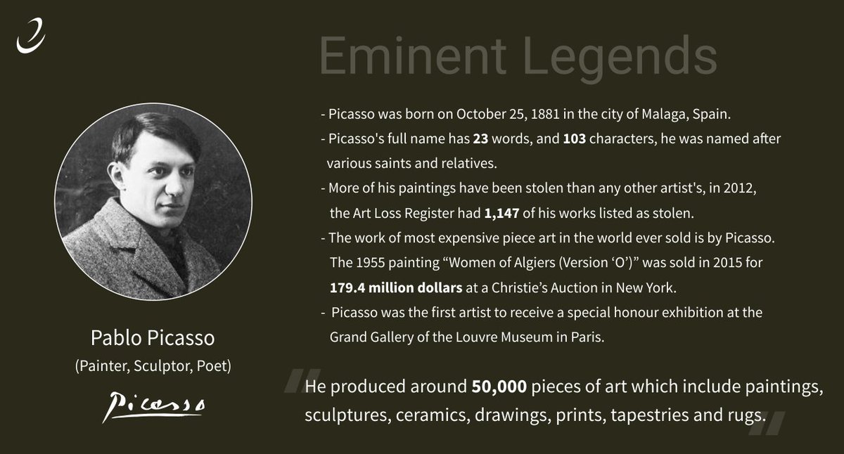 EmiproTech's tweet image. #Legend 32 | Pablo Picasso &quot;Everything you can imagine is real&quot; #Eminent #EminentLegend #EmiproTech #TuesdayThoughts #TuesdayMotivation