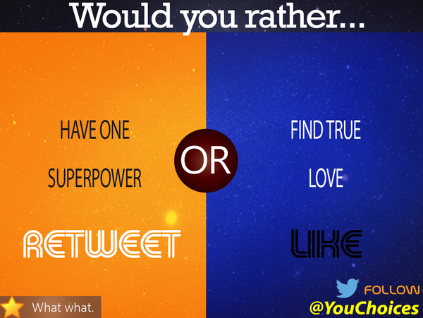 YouChoices's tweet photo. Superpower or love? https://t.co/vRjMKQejox