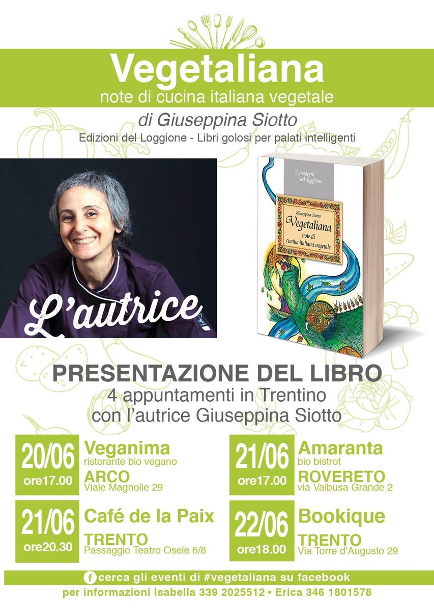 Questa sera ore 17 a #Veganima #Arco primo appuntamento con Pina Siotto per la presentazione del libro Vegetaliana #Trentino