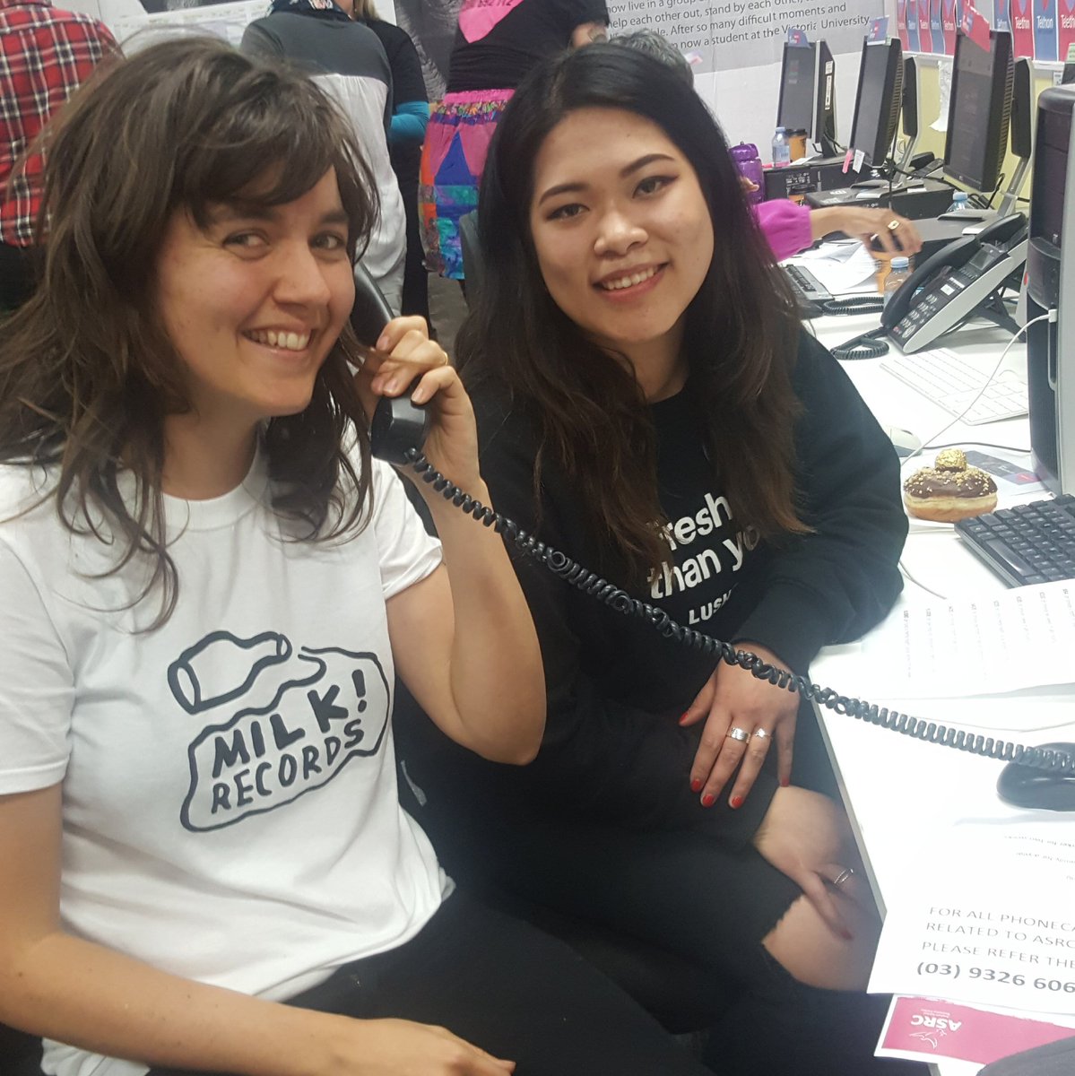 ASRC1's tweet photo. The wonderful @courtneymelba and @milk_records are on the phones at #ASRCTelethon
Give them a call on 1300 692 772 https://t.co/FSLCnvDPWm