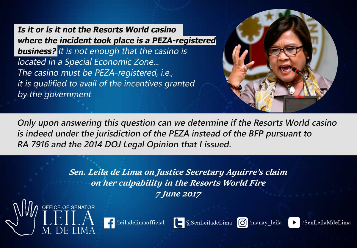 manayleila's tweet photo. #READ: Response of Sen. De Lima on Aguirre's claims on her culpability in the #ResortsWorld Fire.
#InventPaMore #OneforLeila #LabanLeila https://t.co/Ry030DXUmI