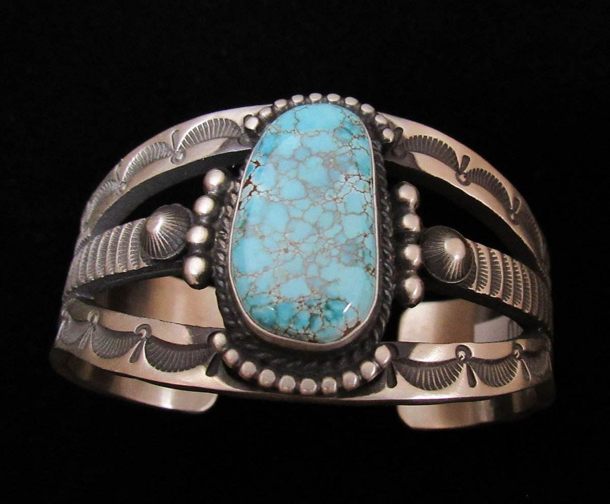 NativePawn's tweet image. Elegant #GenuineTurquoise #SilverBracelet Older style sand cast #bracelets bit.ly/2sN3PiS #silverjewelry #turquoise #navajo