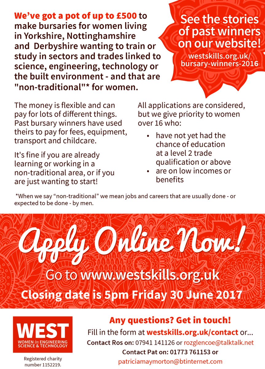 RotherhamColl's tweet image. The WEST Bursary is available to women studying courses related to science, technology, engineering or the built environment.

Apply now!