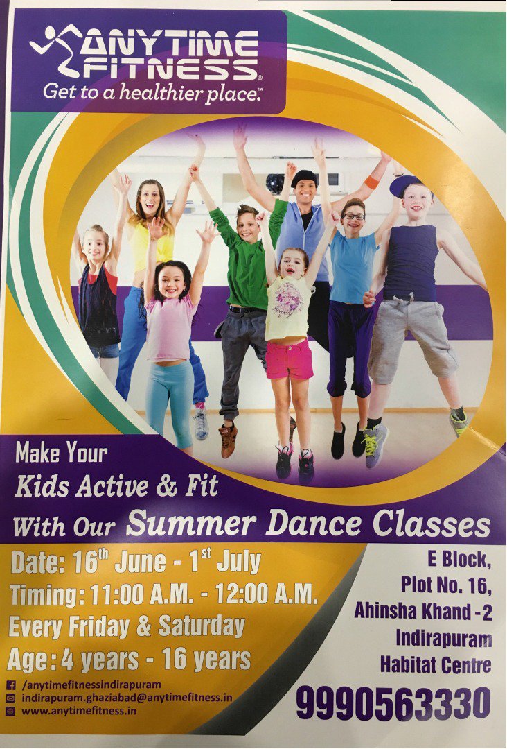 IHC_GZB's tweet photo. @AnytimeFitness specially organises #SummerDanceClasses for kids every #Friday and #Saturday from June 16th, 2017 to July 1st, 2017. https://t.co/6Fh4ENRWMa