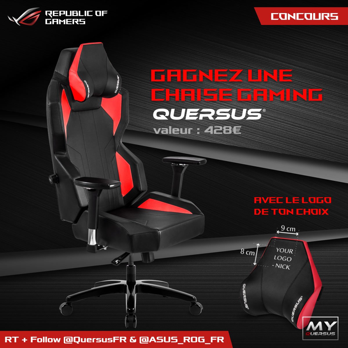 ASUS_ROG_FR's tweet image. 🎁 #CONCOURS🎁 Une chaise gaming @QuersusFR + logo de ton choix à gagner (valeur 428€)🤩
RT + FOLLOW @QuersusFR &amp;amp; @ASUS_ROG_FR pour participer