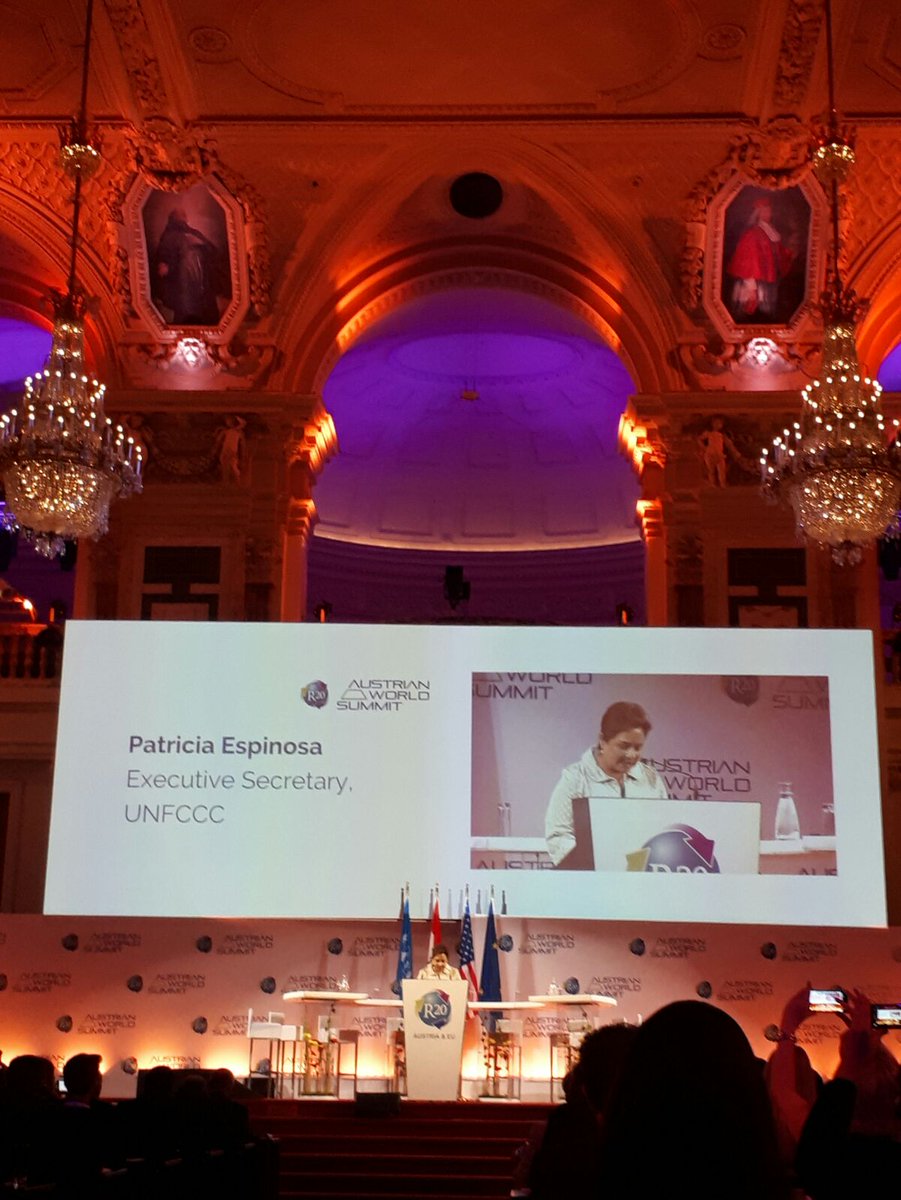 Executive Secretary at <a href="/UNFCCC/">UN Climate Change</a> <a href="/PEspinosa/">Pilar Espinosa</a> explaining the importance of the #ParisAgreement and #ClimateAction heroes #R20AWS