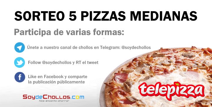 soydechollos's tweet photo. 🎁Sorteamos 5 pizzas medianas! 🍕😍 
1. Regístrate en el sorteo: https://t.co/W3YUnhh9el
2. Follow y RT para participar en Twitter
¡¡SUERTE!! https://t.co/J5e2MeDNhe