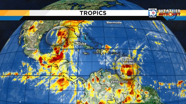 Watching 2 areas in the tropics, the disturbance in the Gulf is expected to bring T.S. wind and rain from TX to FL. https://t.co/BYI4Ba3Twp