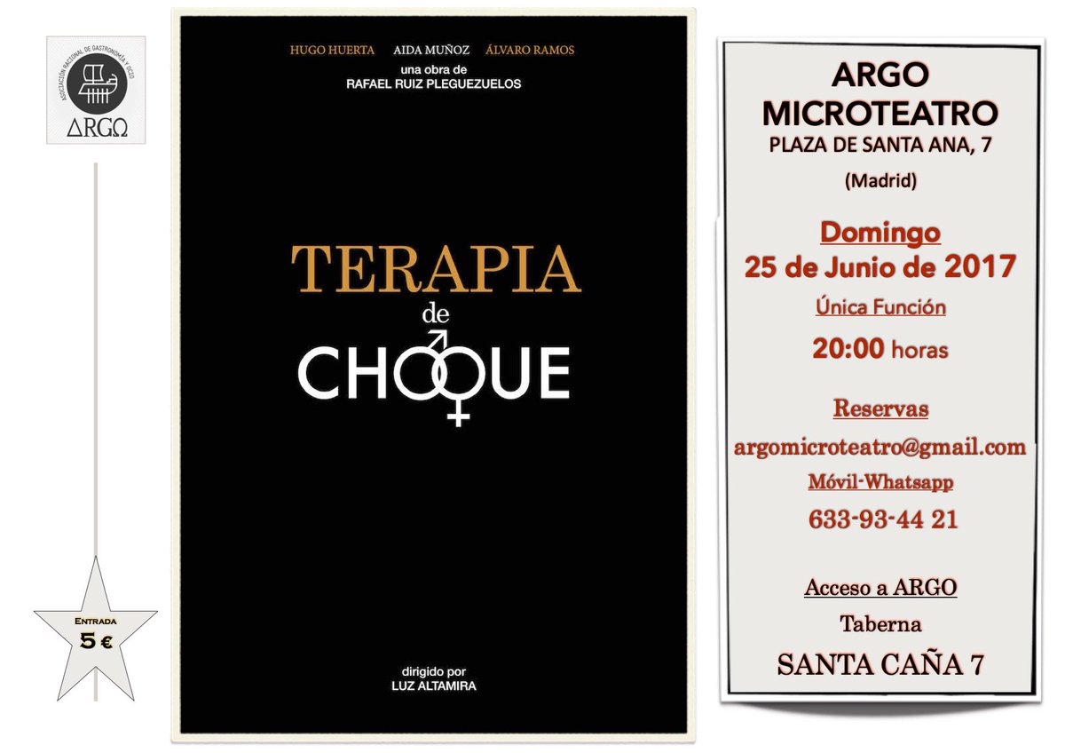 ArgoMicroteatro's tweet photo. Y el domingo 25, en @ArgoMicroteatro , una terapia muy especial...
¡¡ TERAPIA DE CHOQUE !! https://t.co/wwbYAyH5cG