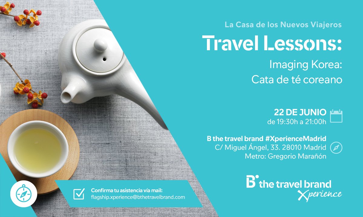 bthetravelbrand's tweet photo. Descubre la cultura de té coreano en nuestra cata este jueves en #XperienceMadrid junto a @escuela_te. #TravelLesson https://t.co/J3i9RPq8Og https://t.co/ld5ISLjr76