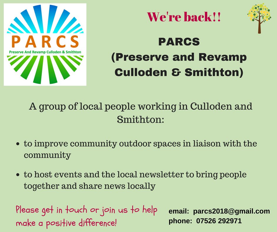 Cull_Smith_LPP's tweet photo. PARCS - a group to improve community spaces. We're looking to put seating in Culloden park. Tell us where! @i_curlywurly @SmithtonPS https://t.co/BTXhfHo9pb