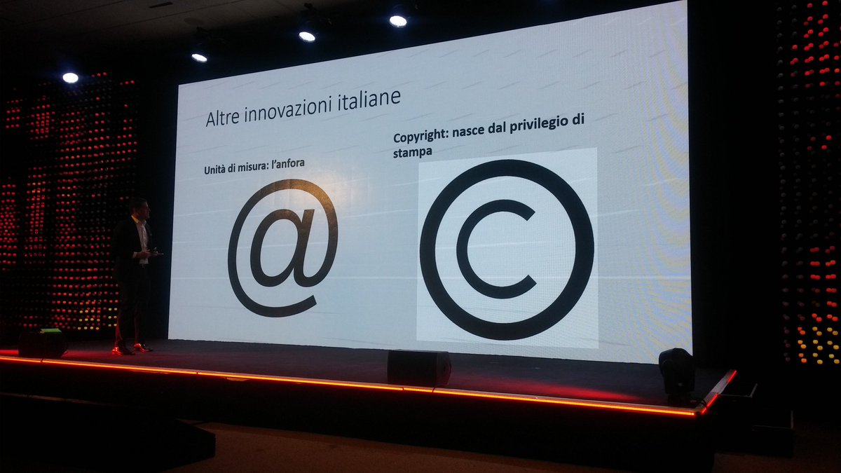 andreacreativo's tweet photo. Dalla scoperta del vuoto, alla matita moderna alle altre innovazioni italiane... tra cui il simbolo @ 
@massimosideri a #FujitsuWorldTour https://t.co/dhGGiMh214