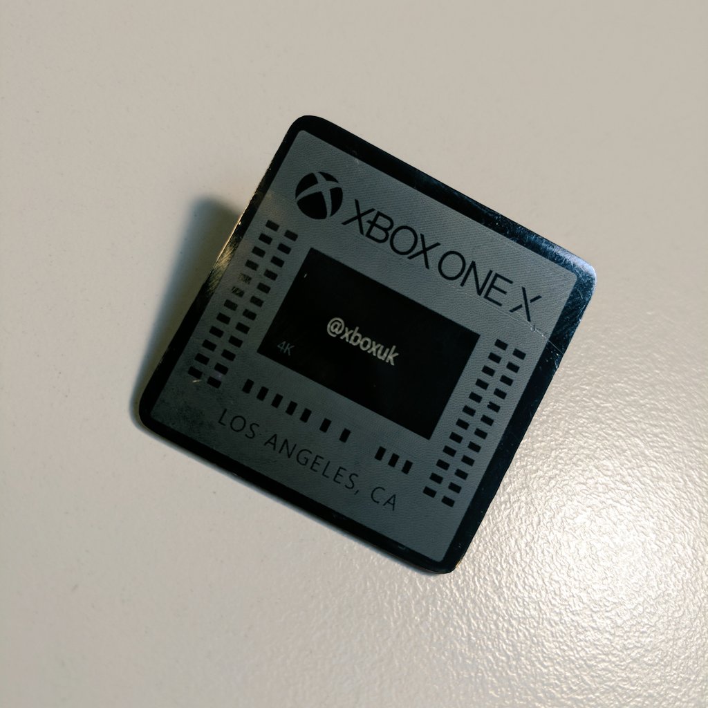 xboxuk's tweet image. RT and Follow for your chance to win this cracking #XboxOneX E3 pin! Winner announced tomorrow 🎮