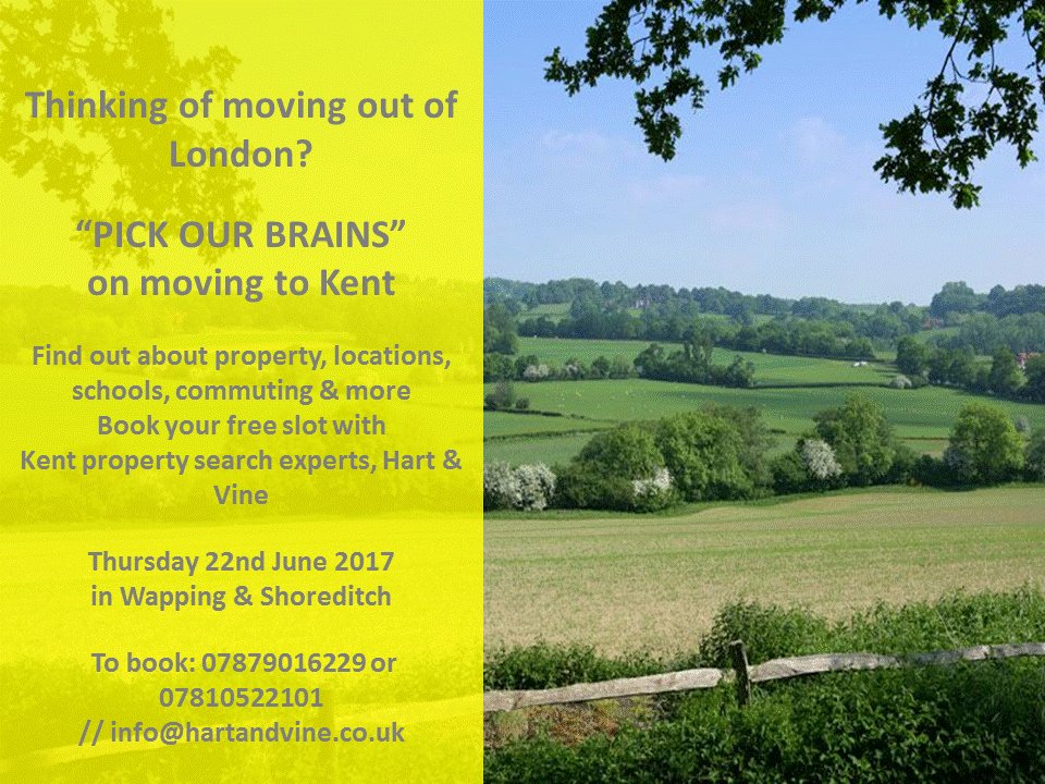 Thinking of swapping #shoreditch or #wapping for #kent? Few slots left to 'Pick Our Brains' this Thurs <a href="/thelondonmummy/">The London Mummy</a> <a href="/Lifeafterlondon/">Bee @Lifeafterlondon</a>