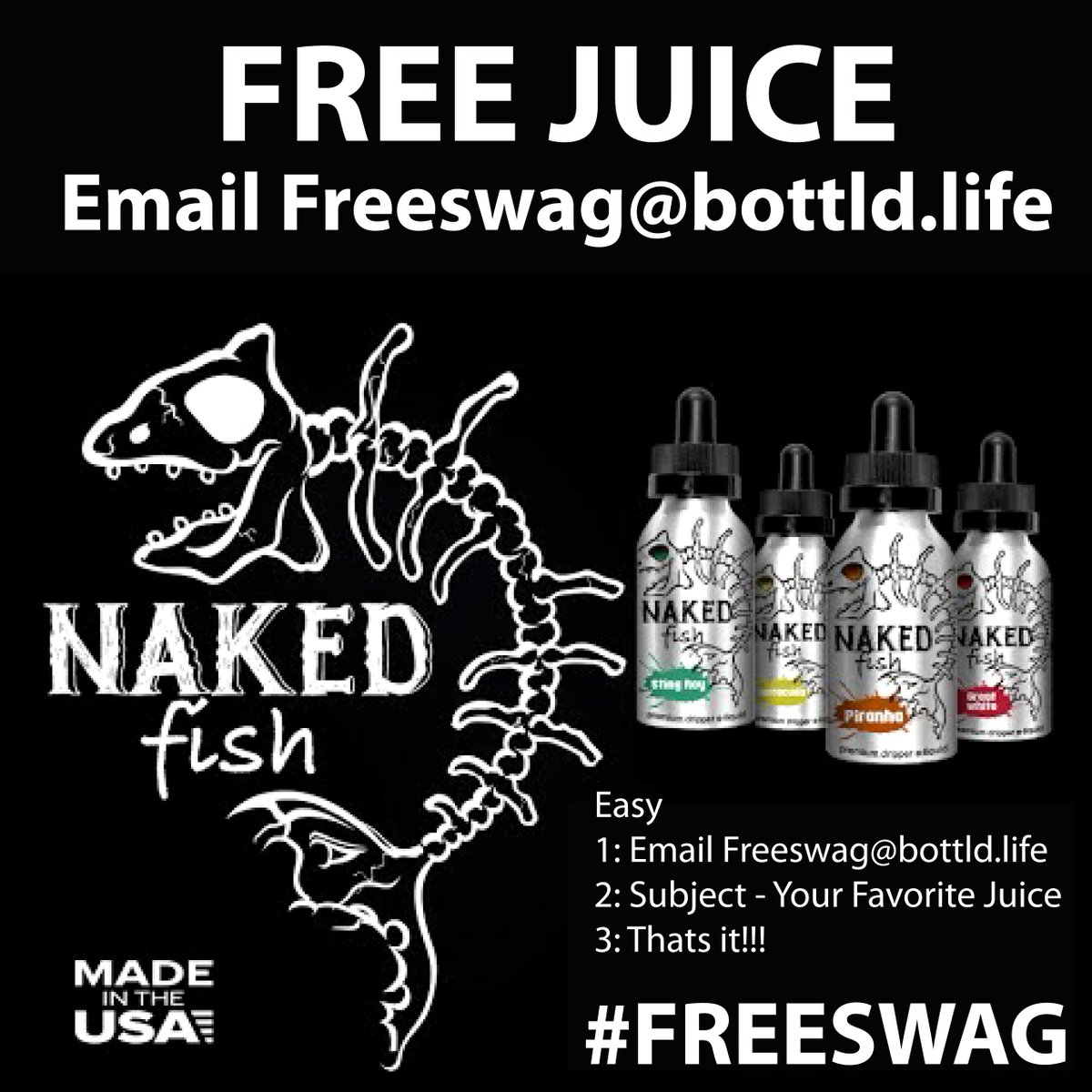 BottldLife's tweet photo. VAPE FOR FREE!!! HUGE JUICE GIVEAWAY!!!

-Like 
-Retweet
-Email - freeswag@bottld.life
-Subject - your favorite e-juice https://t.co/DXMDzCRdbp
