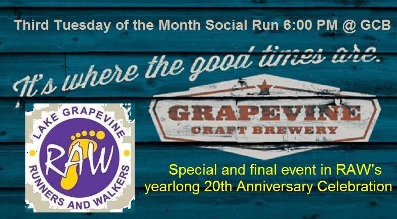 K2Runs's tweet photo. Happy "Lake Grapevine Runners and Walkers Day"! Join RAW at 6:00 tonight @grapevineontap in celebrating this special day and #20YearsofRAW. https://t.co/YQ1MHPtTRc