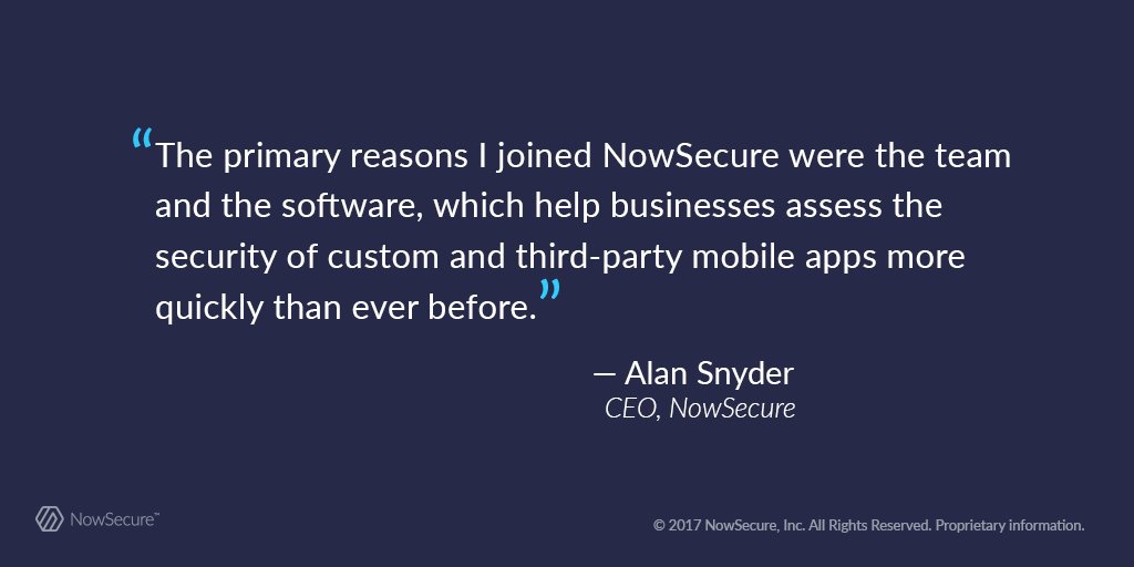 NowSecureMobile's tweet photo. NowSecure Appoints Alan Snyder As New CEO https://t.co/9F07czP0Zu https://t.co/MxjrPrLXnp