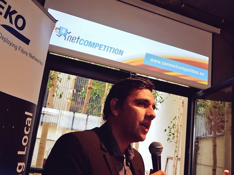 SaveNetComp's tweet photo. Fantastic speech from @sorianotech at out #NetCompetition apéro going on in Brussels tonight! https://t.co/TbB2DjT2KV