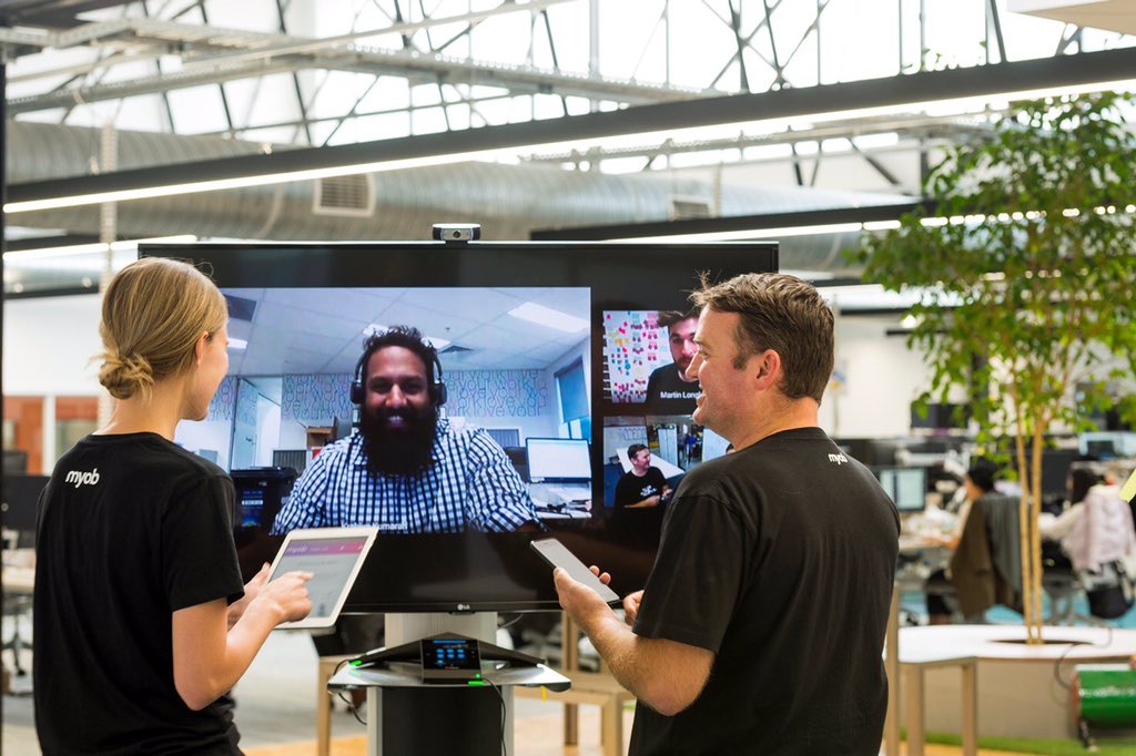 PolyCompany's tweet photo. Ever tried adding @Polycom #RealPresenceTrio to a #mobile cart? @MYOB did for a truly #agileworkplace! https://t.co/rd8eWlDSyn #HuddleRoom https://t.co/Icn5g6R939