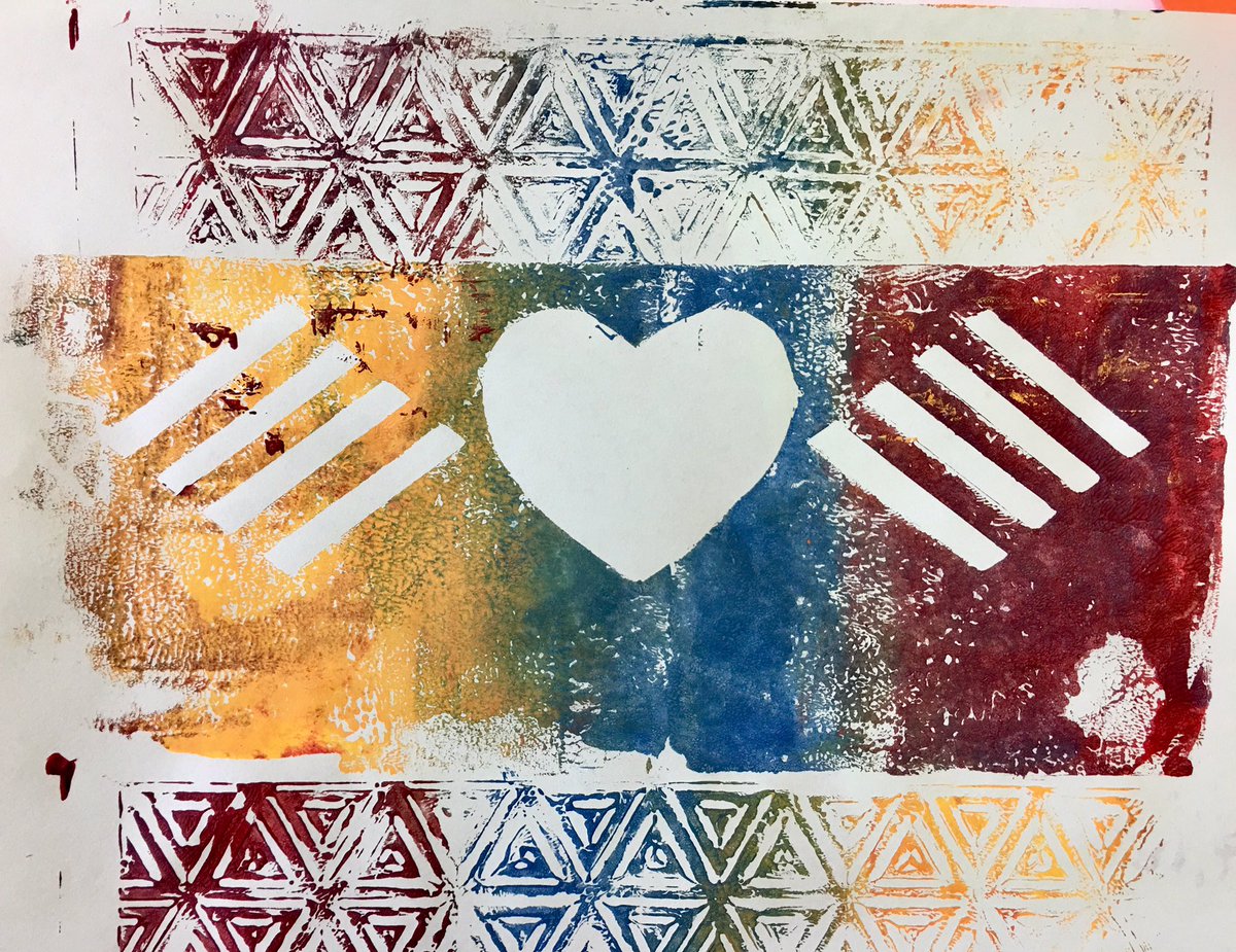SiglerArt's tweet photo. Another successful day printing with @GelliArts plates. #artsmart #ESLsummer https://t.co/30k6nUq2po