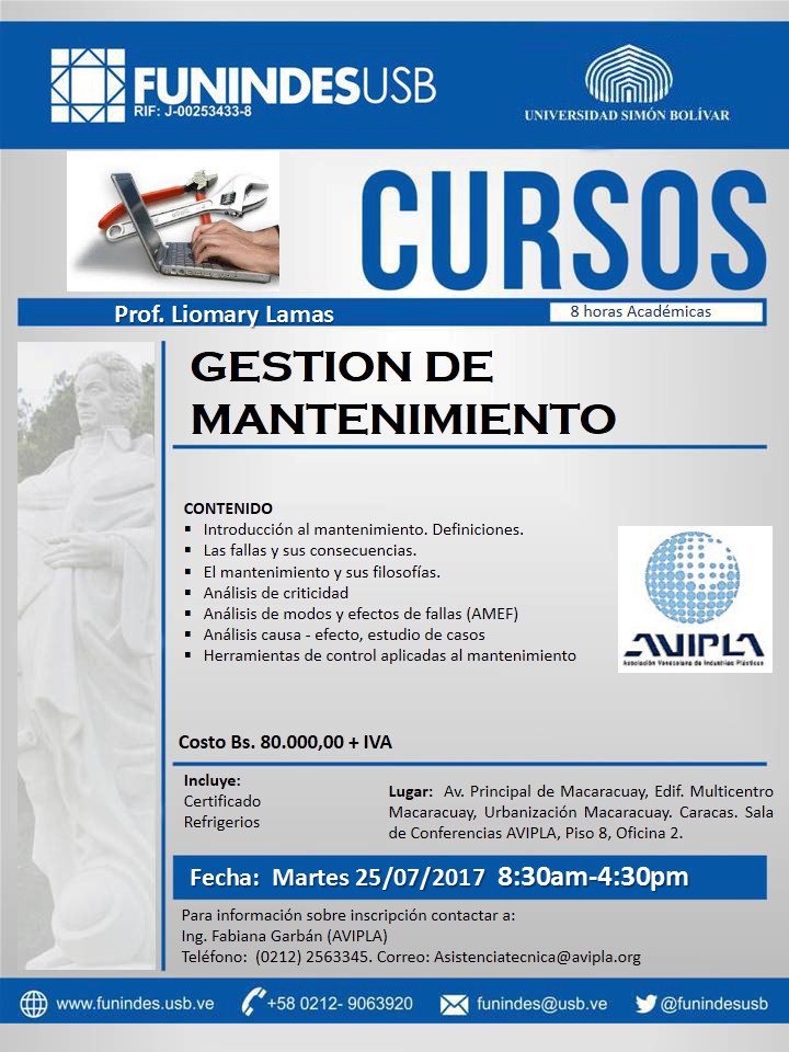 AVIPLA junto a <a href="/funindesusb/">FunindesUSB</a> trae para ti un #nuevo curso sobre Gestión de Mantenimiento. ¡Te esperamos!