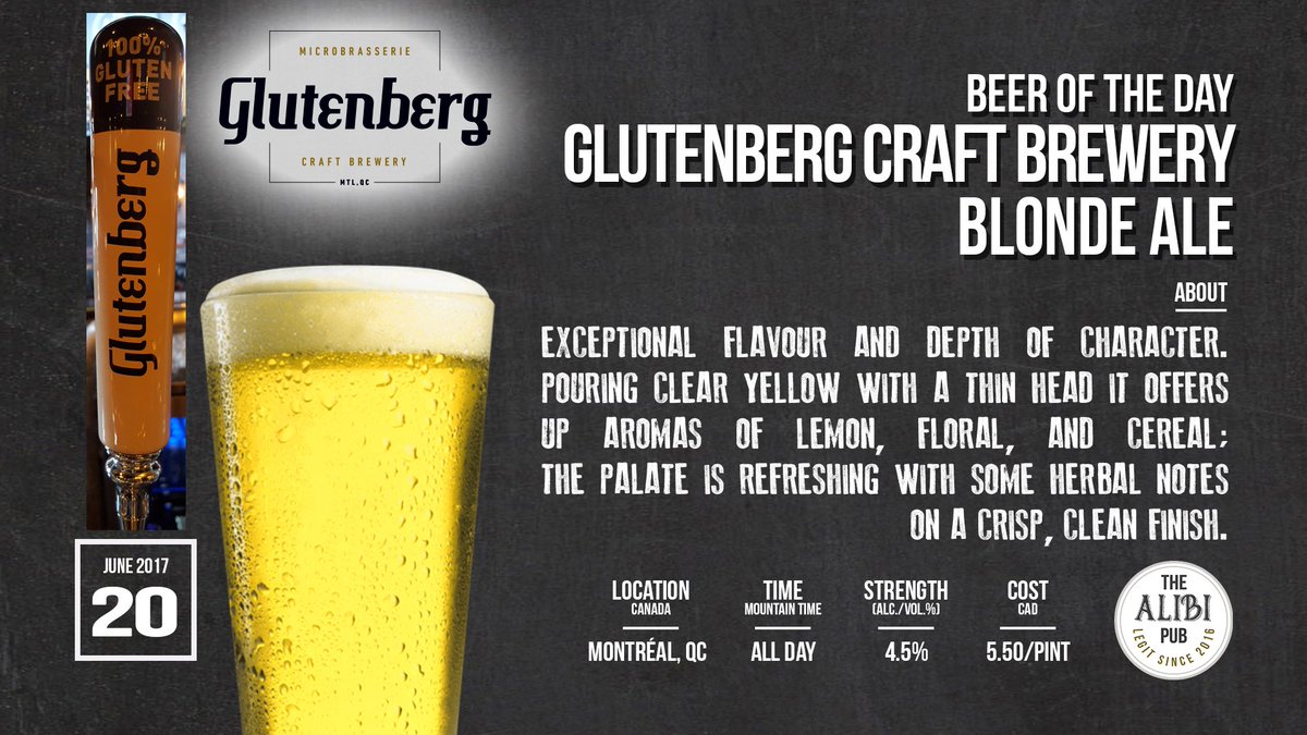 Beer of the Day - @Glutenberg Blonde Ale. Try a pint for $5.50 today #pictureyouralibi #beeroftheday #glutenfreeyeg #yeg #yegbeer #craftbeer