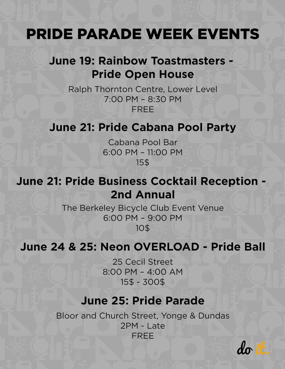 doitcanada's tweet image. It's the most, wonderful time of the year! Meet our candy-toting team at the events below 🍭 #PrideTO