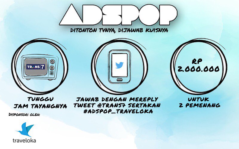 TRANS7's tweet photo. Jawaban Sobat7 masih kita tunggu. Jangan lupa sertakan hashtag #ADSPOP_TRAVELOKA di jawaban kamu https://t.co/ZYL67g33yI