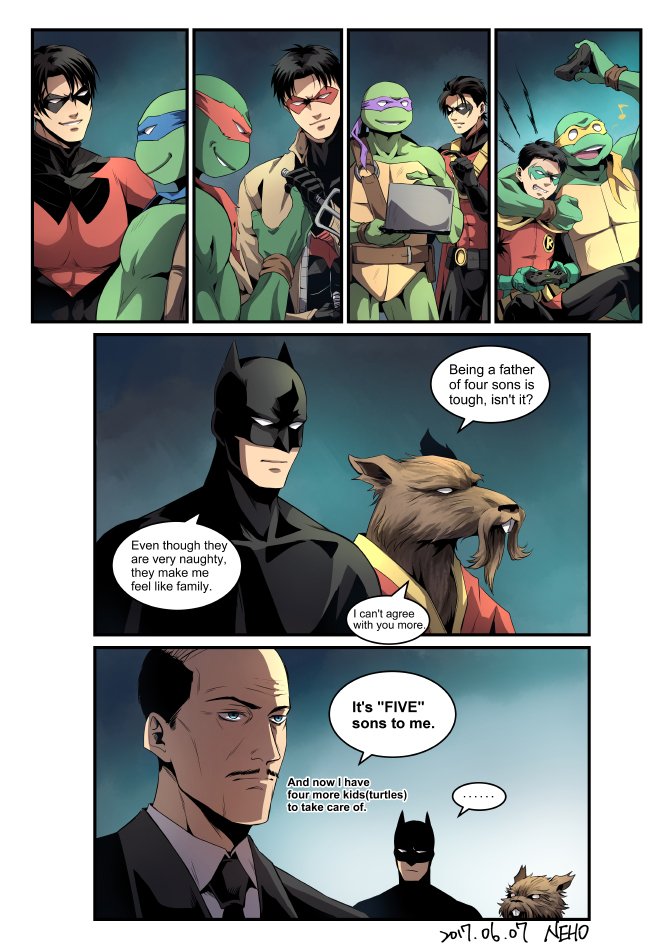 wangneho's tweet photo. BatFam&amp;TMNT
Alf辛苦了XD https://t.co/LMFCQ6WeF1