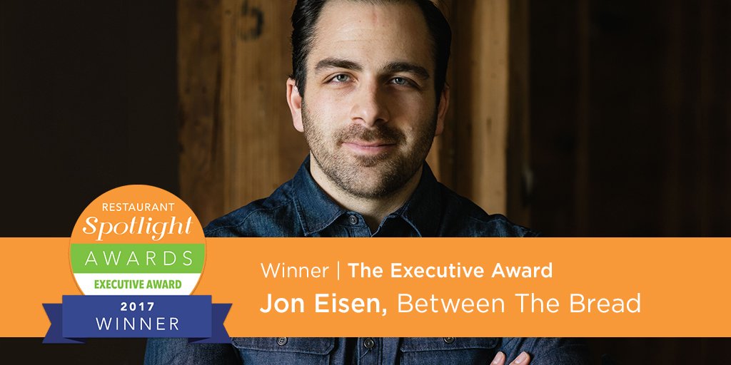 Resto_Spotlight's tweet photo. Congrats to 2017 Restaurant Spotlight Awards winner in the Executive Award, Jon Eisen of @betweenthebread! https://t.co/pMOlawStnQ https://t.co/SbVumLQfri