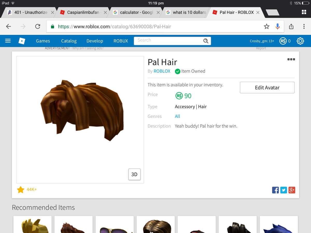 Nikefan500 On Twitter Bacon Hair Is 90 Robux - 20 robux hair