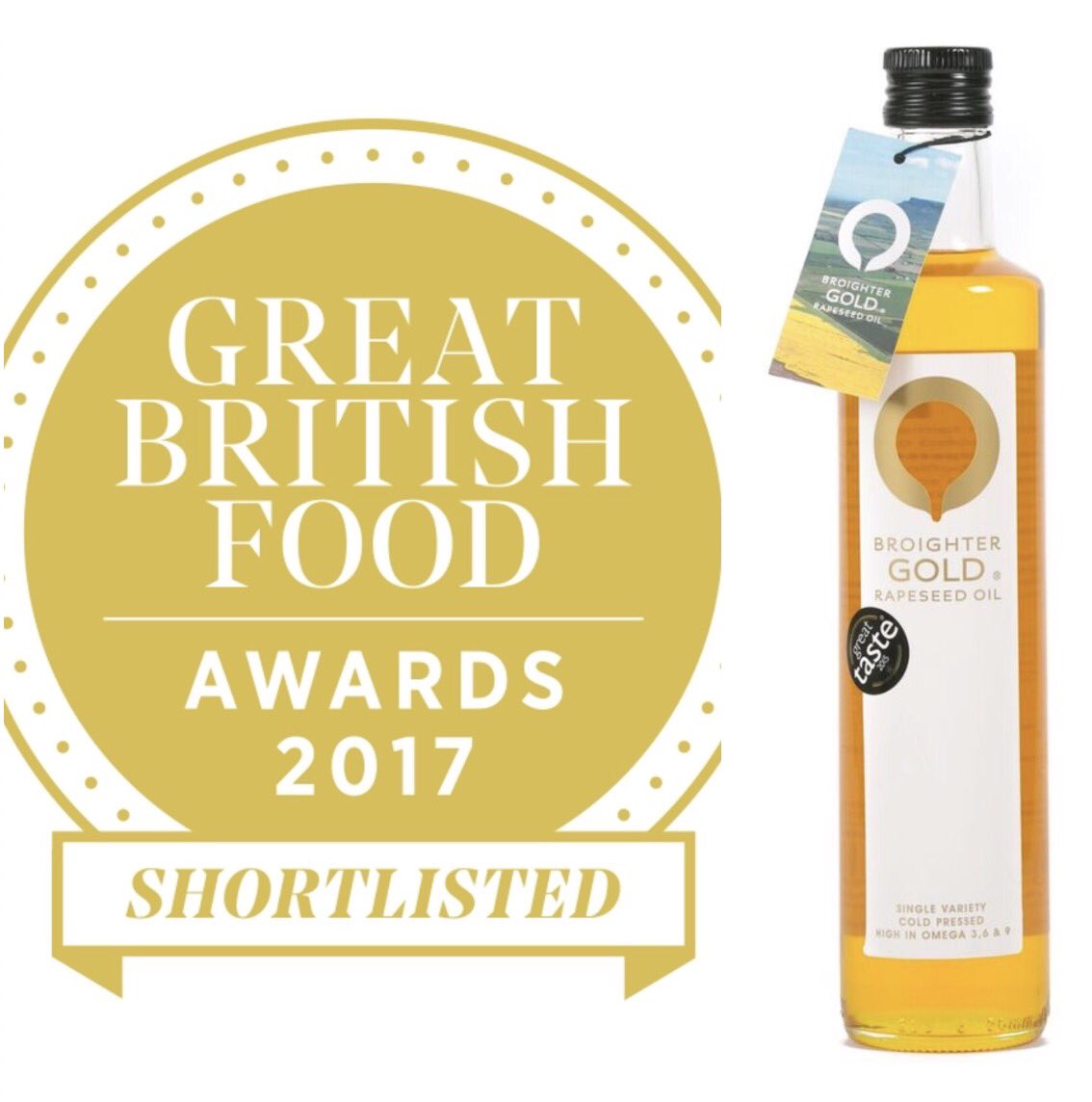 kerryinlimavady's tweet photo. Delighted that @broightergold Cold Pressed Rapeseed Oil is shortlisted in the 2017 #GreatBritishFoodAwards #liquidgold @gbf_mag #foodni https://t.co/03y9ILPm3S