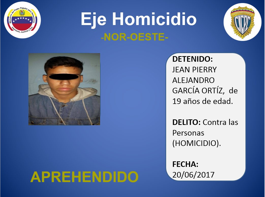 ejenoroeste's tweet image. SE LOGRA LA CAPTURA DEL CIUDADANO: JEAN PIERRY GARCÍA, DELITO: HOMICIDIO, #PRENSACICPC #REDIPCAPITAL