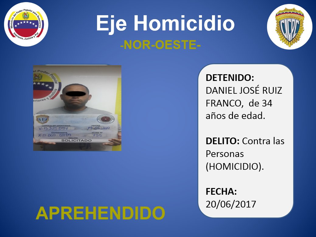 ejenoroeste's tweet image. SE LOGRA LA CAPTURA DEL CIUDADANO: JOSE RUIZ FRANCO, DELITO:HOMICIDIO, #PRENSACICPC #REDIPCAPITAL