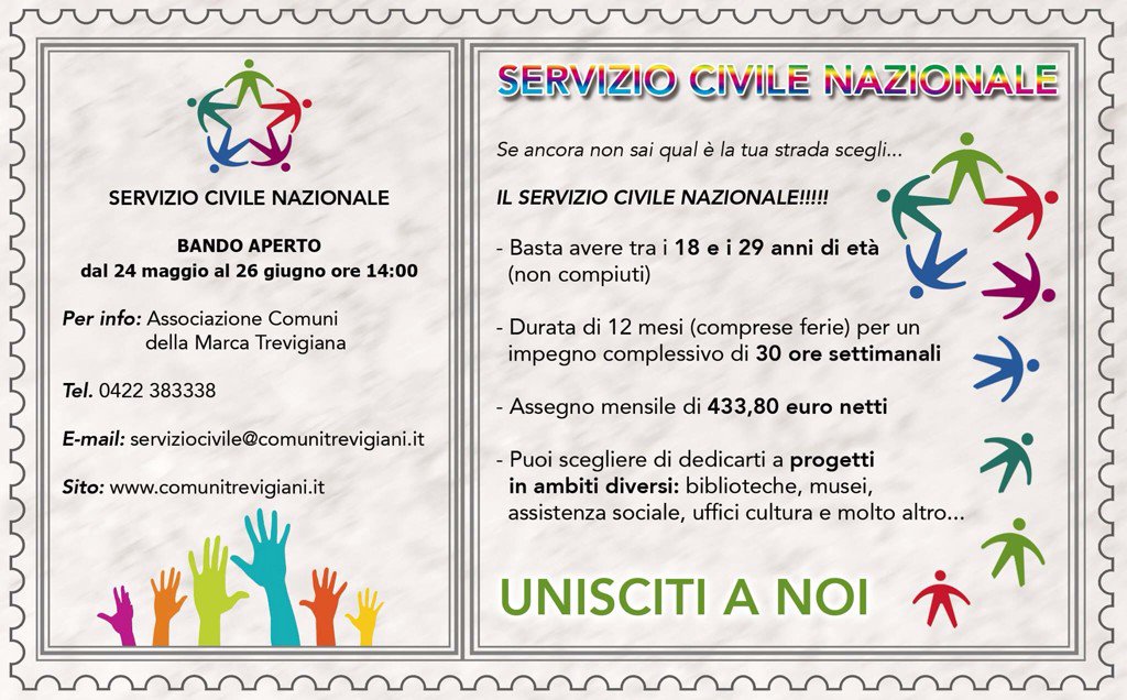 Volontario del Servizio Civile da impiegare per il sostegno delle attività culturali. #Serviziocivile #Veneto #farra