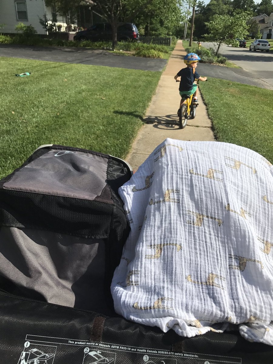 bigriverrunning's tweet photo. Anyone's exercise situation look like this? #noexcuses #doubleBOB #bike #run @BOBStrollers https://t.co/Sa8bxAYFtm