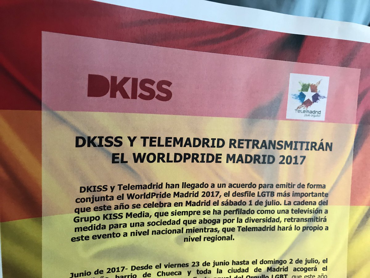 eltelevisero's tweet photo. .@DKissTV y @telemadrid emitirán el @WorldPride2017 de forma conjunta ¡Descubre toda la programación! https://t.co/uxIdLLvYxR https://t.co/Djx9RVJUx4