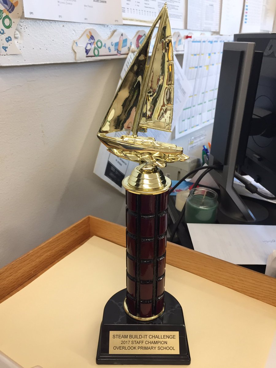 DGalente's tweet photo. OPS Staff will compete Thurs for this lovely trophy courtesy of Dr. Corbett... which boat will win?  @ArlingtonCSD #acsdbuildit #acsdsteam https://t.co/7q9lPBlEBV