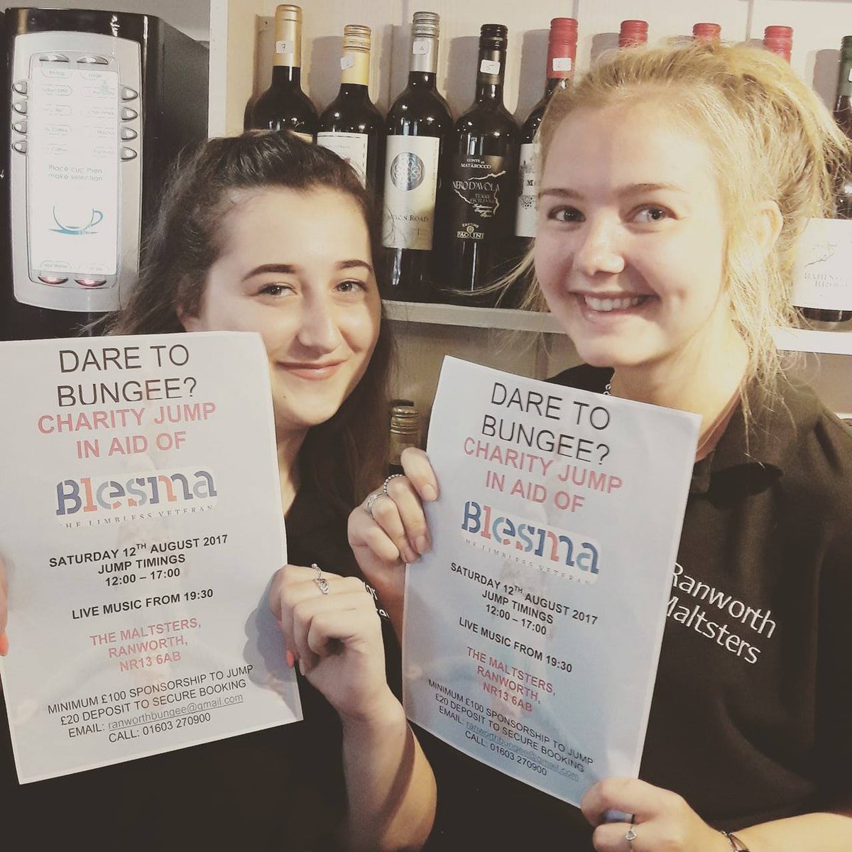 Two of our very brave barmaids will be doing bungee jump for #Blesma to help raise money for limbless veterans. 12th August here at the pub!