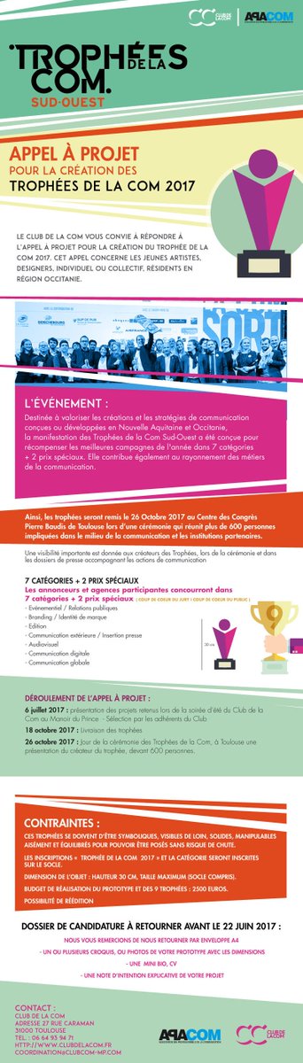 clubdelacom_'s tweet photo. Le @ClubComMP lance un appel à projet pour la création de THE TROPHEE de la Com 2017 ! 🏆 Candidatez 👉https://t.co/tJnSa9zmrM #tropheescom ;) https://t.co/SW916q4dnf