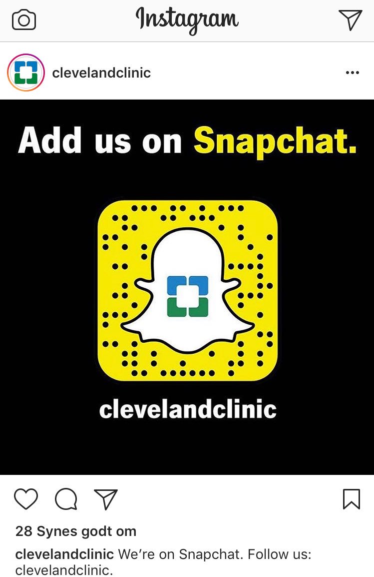 Bjarke_LL's tweet photo. Inspiration til DK sygehuse. Hospitaler i USA bruger #snapchatdk til at give borgerne indblik i hverdagen #smdk #sundkom @ClevelandClinic https://t.co/SLmOZ7728o