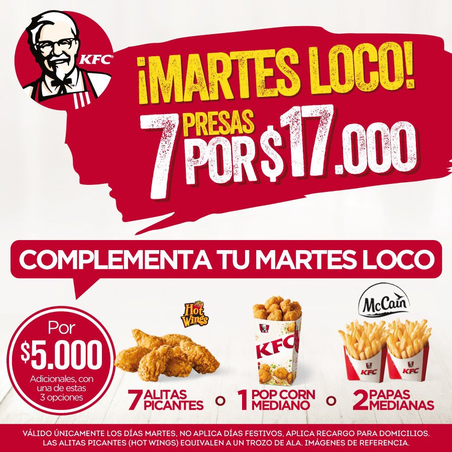 kfccolombia's tweet photo. Solo vamos a dejar esto por acá: HOY ES #MartesLocodeKFC. https://t.co/zIjmC3a3Q6