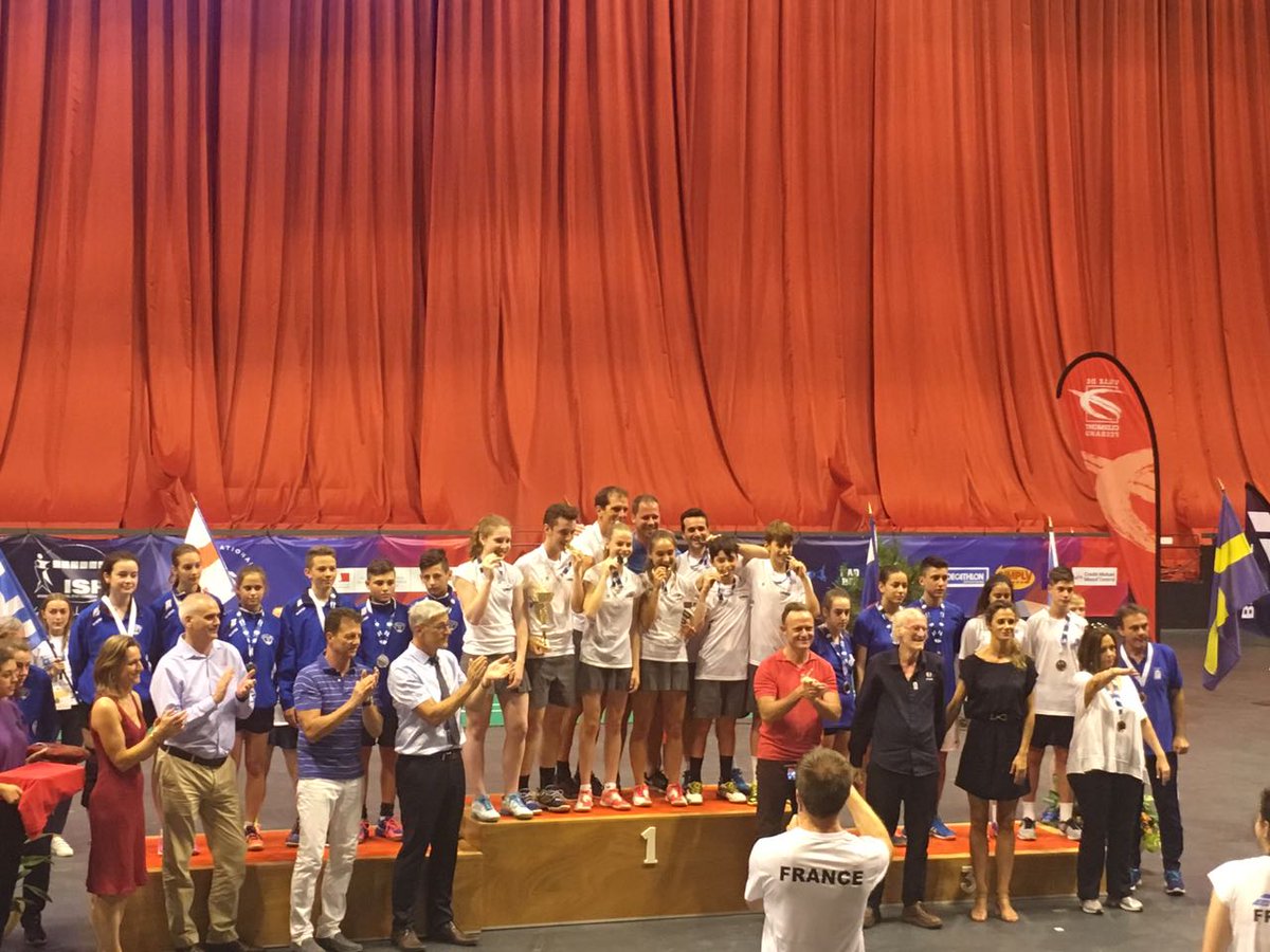 ISFsports's tweet photo. Podium selected teams #ESCbadminton: 🥇 France 🥈 Romania 🥉Greece. #badminton #joyofmoving https://t.co/TlJDNzNFIW
