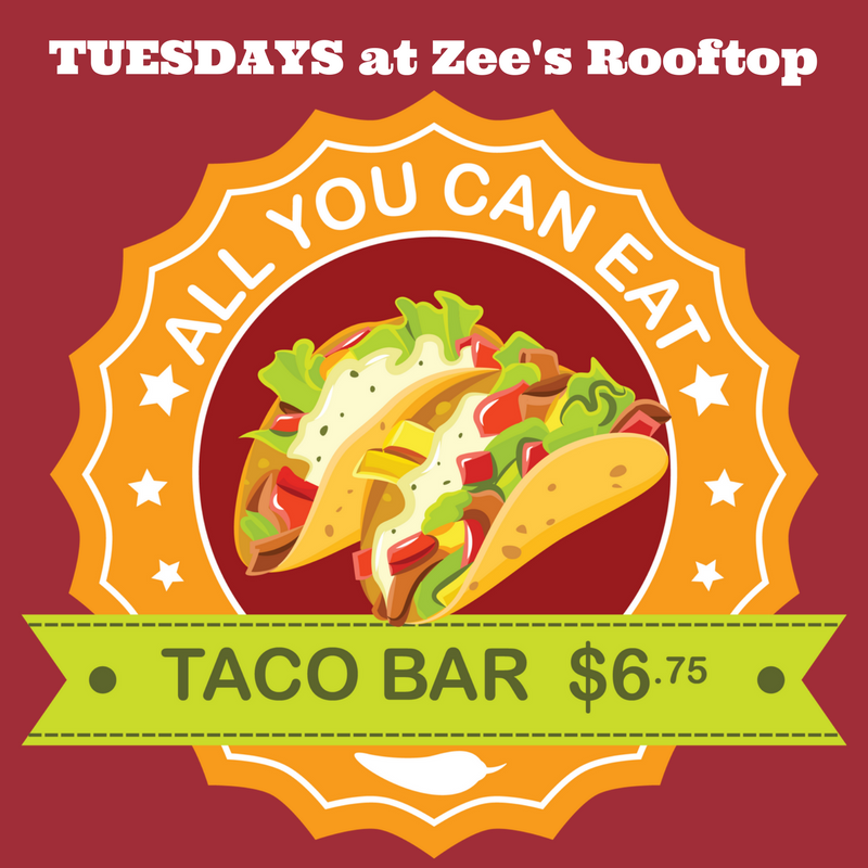 zeecatering's tweet photo. It's Taco Tuesday with an All You Can Eat Taco Bar Today until 2p at Zee's Rooftop!  #zeesrooftop #tacotuesdayatzees #patiodining https://t.co/KA1xoXCSOw