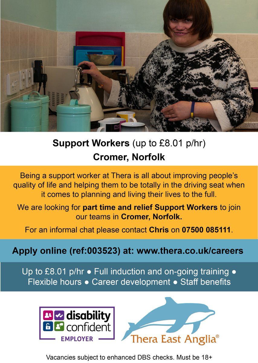 A fantastic opportunity to join the  <a href="/TheraEastAnglia/">Thera East Anglia</a> team in #Cromer #Norfolk! #socialcare #careers