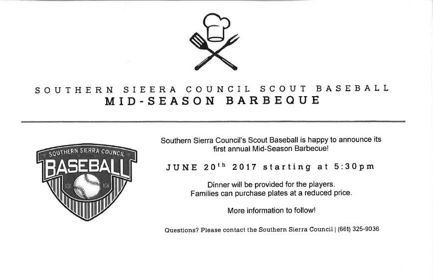 Don't forget to join us for our Cub Scout Baseball Mid-season BBQ tonight.