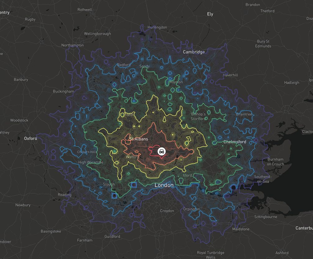 Mapbox's tweet image. add drag and drop drive time analytics to your retail, finance, or urban planning app with isochrones buff.ly/2sPKyNX